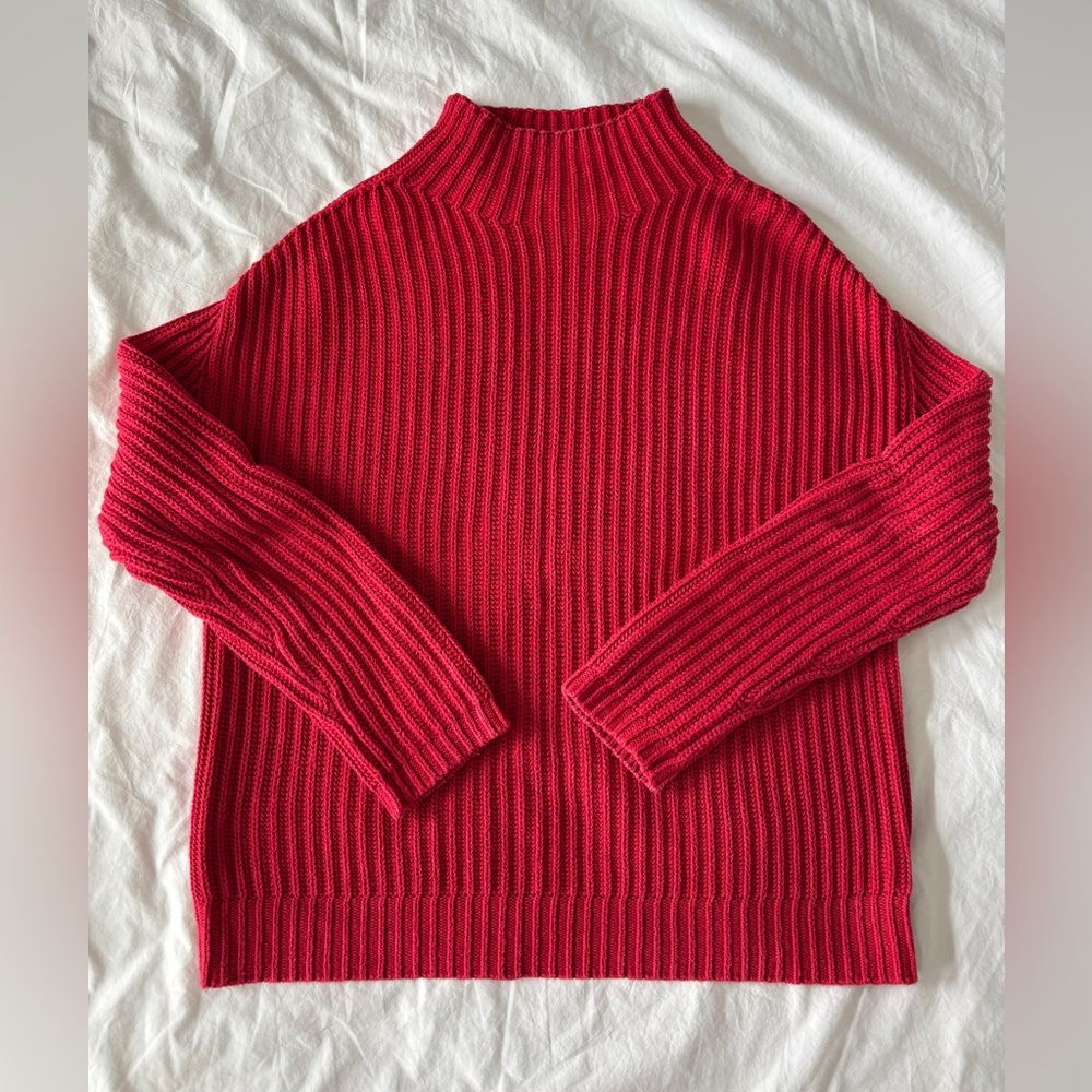 Gap 100% Cotton Sweater, Boxy, Red, Mock Turtleneck